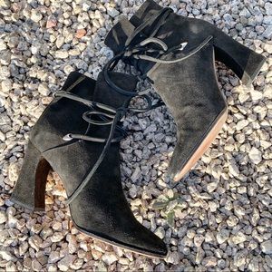 Via Spiga Black Leather Suede Ankle Tie Booties